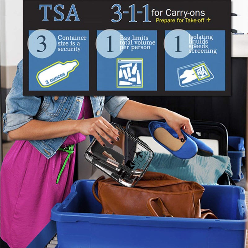 WANDF TSA Approved Toiletry Bag  2 Packs Travel Clear Toiletry Bag  Quart Size Makeup Cosmetic Pouch with Zipper  Carry-On Airport Compliant Bag for Women and Men(3 pcs  Black) - Image 2